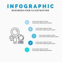 ícone de linha de gráfico localizador de pesquisa com fundo de infográficos de apresentação de 5 etapas vetor