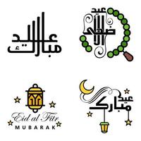 conjunto de 4 vetores eid mubarak feliz eid para você em estilo de caligrafia árabe script encaracolado com lua de lâmpada de estrelas