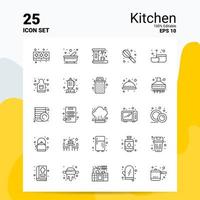 Conjunto de 25 ícones de cozinha 100 eps editáveis 10 arquivos de conceito de logotipo de negócios ideias de design de ícone de linha vetor