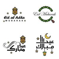 conjunto de 4 ilustração vetorial de design tipográfico eid al fitr feriado tradicional muçulmano eid mubarak utilizável como plano de fundo ou cartões vetor