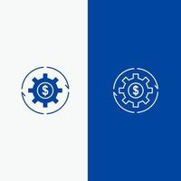 ganhos de capital de receita ganham dinheiro linha de lucro e ícone sólido de glifo banner azul linha e ícone sólido de glifo banner azul vetor