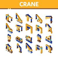 vetor de conjunto de ícones isométricos de máquina de construção de guindaste