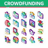 vetor de conjunto de ícones isométricos de negócios de crowdfunding