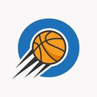 letra inicial o conceito de logotipo de basquete com ícone de basquete em movimento. modelo de vetor de símbolo de logotipo de bola de basquete