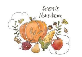 Watercolor Healthy Autumn Frutas e vegetais flutuando com folhas e ornamento para cair temporada vetor