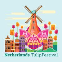 Desfile de Flores no Festival das Tulipas de Holanda ou Países Baixos vetor