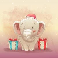 elefante bebê feliz por ganhar presente de natal vetor