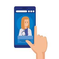 medicina online com médico no smartphone vetor