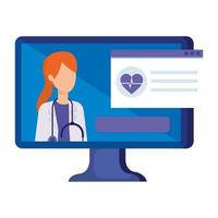 medicina online com médico e computador desktop vetor