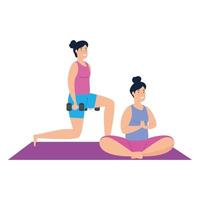 mulheres se exercitando e fazendo ioga juntas vetor