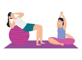 mulheres fazendo ioga e pilates juntas vetor