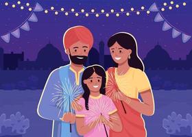 ilustração em vetor cor lisa família indiana feliz