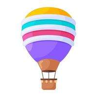 balões de ar quente cartoon ilustração vetorial plana. veículos aéreos vintage coloridos para voos isolados no fundo branco. balões de céu ornamentados, dirigíveis com elementos de design de cestas vetor