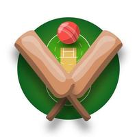 logotipo de vetor de críquete com taco cruzado, bola e campo. emblema de vetor moderno esporte profissional estilo retro e modelo de design de logotipo.