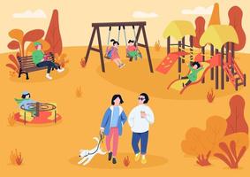outono playpark com visitantes ilustração vetorial de cores planas vetor