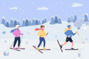ilustração vetorial semi plana de esqui de inverno vetor