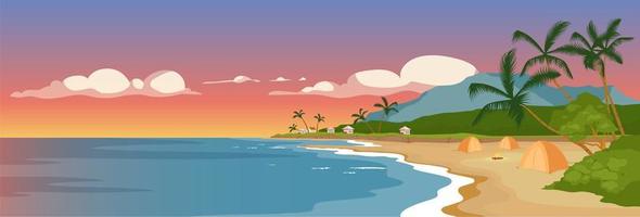 ilustração em vetor cor lisa praia tropical