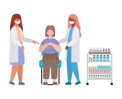 médicas vacinando desenho vetorial de mulheres vetor