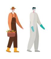 jardineiro e médico com traje de proteção e desenho vetorial de máscara vetor