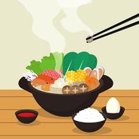 Hotpot e ilustração de ingredientes vetor