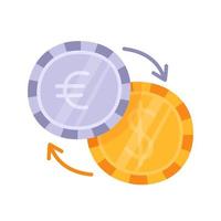 mão de troca de moeda desenhar ícone plano de negócios doodle. ícone de dólar e euro em estilo cartoon vetor
