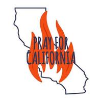 ilustração em apoio ao sul da Califórnia após um incêndio florestal. mapa do estado da Califórnia, chama e texto Califórnia. vetor