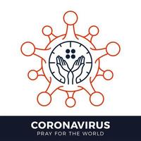 orar pelo conceito de coronavírus mundial com ilustração vetorial de mãos. vetor
