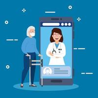 tecnologia de medicina online com smartphone e mulheres vetor