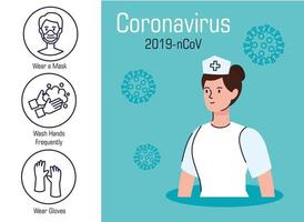 banner de prevenção de coronavírus com enfermeira vetor