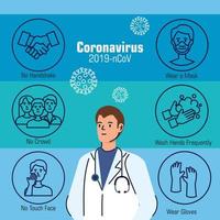 banner de prevenção de coronavírus com médico