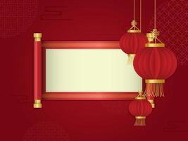 lanterna vermelha e pergaminho na frente do fundo abstrato chinês vetor