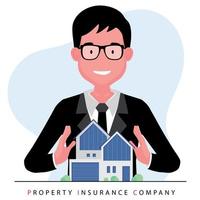corretor ou corretor de imóveis oferecendo uma casa por trás de um modelo de propriedade