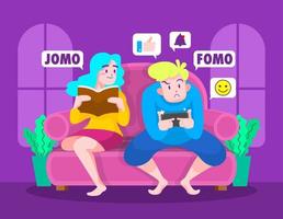 ilustrações fomo vs jomo vetor