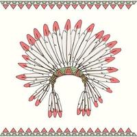 cocar de chefe indígena nativo americano desenhado à mão vetor
