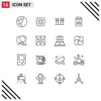 conjunto de esboço de interface móvel de 16 pictogramas de elementos de design de vetores editáveis de negócios de papel moeda de balões de celebração