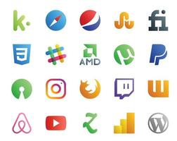 Pacote de 20 ícones de mídia social, incluindo wattpad, navegador, chat, firefox, código aberto vetor