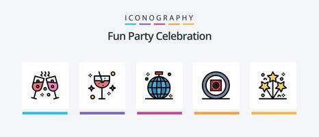 linha de festa cheia de 5 ícones incluindo festa. feriado. Festa. fritas. fogo de artifício. design de ícones criativos vetor