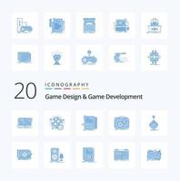 20 design de jogos e desenvolvimento de jogos pacote de ícones de cor azul como código de arquivo globo joystick playstation vetor