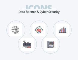 ciência de dados e linha de segurança cibernética cheia de ícones do pacote 5 design de ícones. comunicando. cubóide. ciência. caixa. reparar vetor