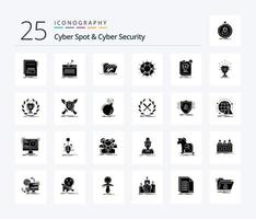 cyber spot e cyber security 25 pacote de ícones de glifos sólidos, incluindo salva-vidas. ajuda. senha. Programas. Arquivo vetor