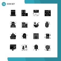 16 conceito de glifo sólido para sites móveis e aplicativos interface de condicionador de seo assombrado motor de busca elementos de design de vetores editáveis