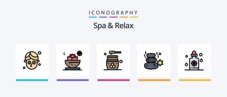 linha de spa e relaxamento cheia de 5 ícones, incluindo cosméticos. cosméticos . erva. banho. design de ícones criativos vetor