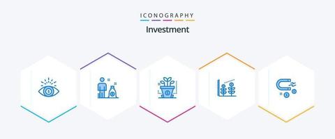 investimento 25 pacote de ícones azul incluindo . comece. magnético vetor