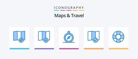 mapas e pacote de ícones de viagem azul 5, incluindo . check-in. bóia salva-vidas. design de ícones criativos vetor