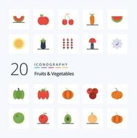 Pacote de ícones de cor plana de 20 frutas, legumes, como comida de ervilhas de melancia vegetal laranja vetor