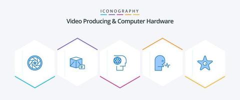 produção de vídeo e hardware de computador 25 pacote de ícones azul, incluindo fala. humano. caixa. áudio. filme vetor