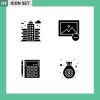 conjunto de 4 sinais de símbolos de ícones de interface do usuário modernos para cálculo de construção de calculadora de foto de elementos de design de vetores editáveis