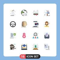 conjunto de cores planas de interface móvel de 16 pictogramas de óculos de carta de rede de correio controlador pacote editável de elementos de design de vetores criativos