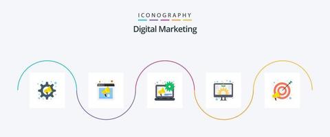 pacote de ícones de 5 planos de marketing digital, incluindo alvo. tela. página da Internet. investimento. digital vetor