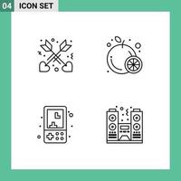 pacote de interface do usuário de 4 cores planas básicas de linhas preenchidas de afeto crianças comida eletrônica celebração elementos de design de vetores editáveis